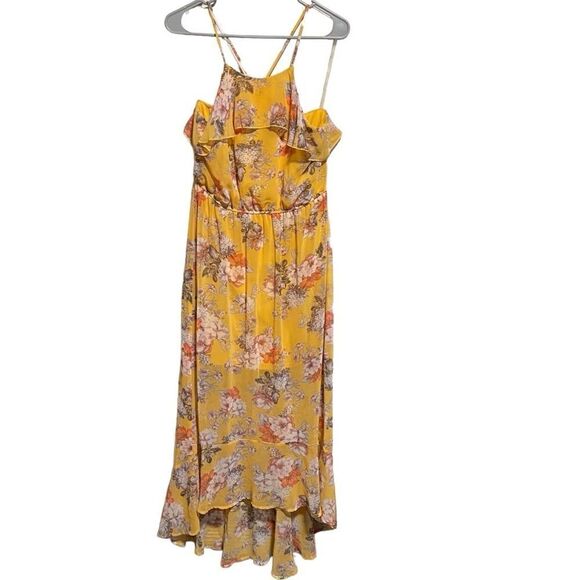 As U Wish- Women’s Yellow Floral High Low Dress, Size Large - Picture 10 of 11